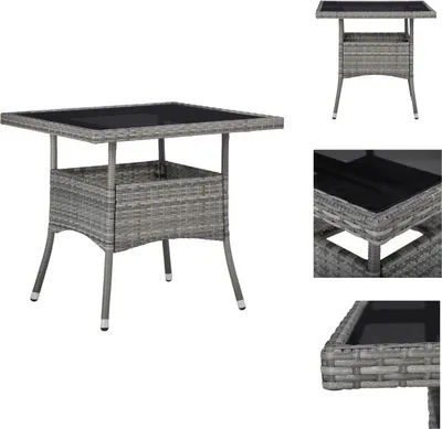 Image de vidaXL Table de jardin Gris Poly rotin et verre - Tables de jardin