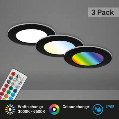 Obrázok produktu pre LED vstavané svietidlo Briloner Fungo Color RGB IP65 3x4,8 W 450 lm 3000-6500 K čierne
