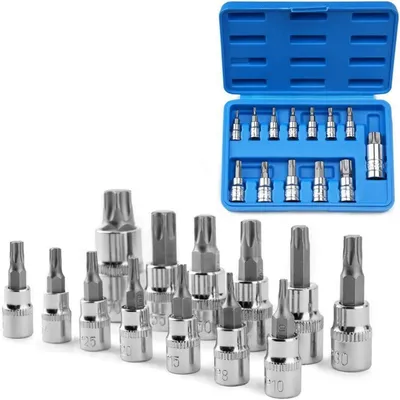 Produktbild von 13-teiliges Torx Nuss Set mit Bits, Chrom-Vanadium & S2 Stahl, T8-T70