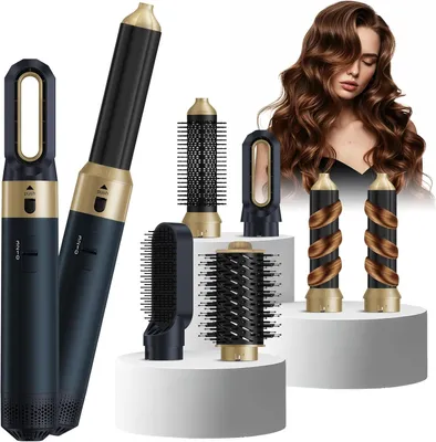 Produktbild von 6-in-1 Heißluftbürste 1000W, Ionen Haartrockner mit Keramikbeschichtung, Lockenstab, Glättbürste, Warmluftbürste für Locken & Glattes Haar