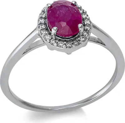 Produktbild von Ring Oval aus 750 Weißgold Rubin 0,84ct rot 20 Brillanten 0,1ct TW-SI B:9,6mm Innenumfang 53mm  Ø16.9mm