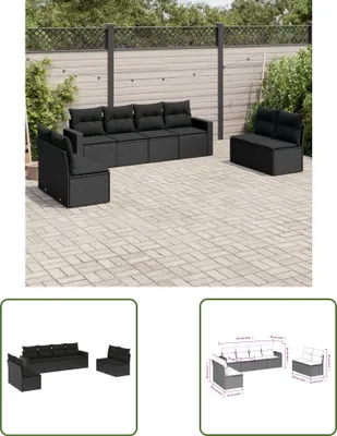 Produktbild von The Living Store 8-tlg. Garten-Sofagarnitur mit Kissen Schwarz Poly Rattan