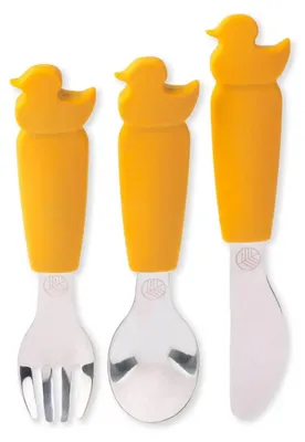 Produktbild von Ecorascals – Messer-, Gabel- und Löffelset aus Edelstahl und Silikon, rosa
