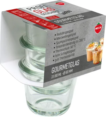 Immagine prodotto di 3er Set Gastropack 80 ml Gourmetgläser Weck, ohne Deckel 76123