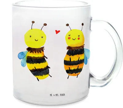 Produktbild von Mr. & Mrs. Panda Tee Tasse Biene Verliebt - Transparent - Geschenk, Trinkglas, Teetasse, glastasse, Pott, Glasbecher