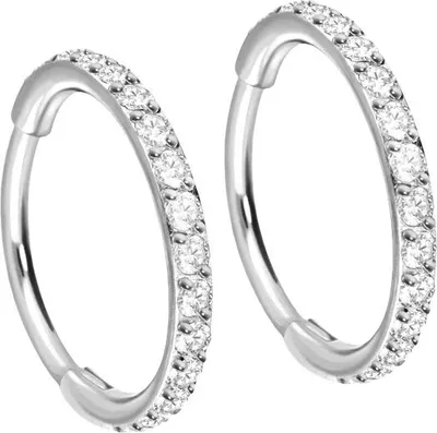 Produktbild von Titan Ohrclicker Creolen EINGEFASSTE KRISTALLE Silber Innendurchmesser: 8 mm