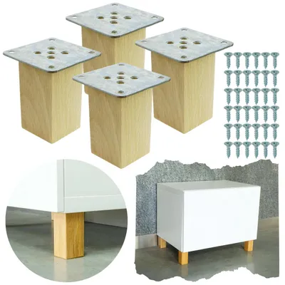 Produktbild von Gerades Buchenbein 8 cm mit Montageplatte Eiche roh 45x45 mm 4 Stück