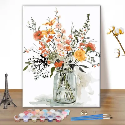 Immagine prodotto di Kit per dipingere ad acquerello per adulti, soggetto: fiore, dimensioni 30x40 cm, senza cornice, include colori acrilici, pennelli e altri materiali per il fai-da-te