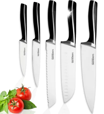 5-teiliges Küchenmesserset aus Edelstahl, Chef- und Santokumesser