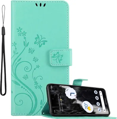Image de Cadorabo Housse pour Google PIXEL 7 en FLORAL TURQUOISE Housse de protection au design floral avec fermeture magnétique, fonction de support et porte-cartes Flip Case Flower Cover Etui Handy Klapphülle Book Tasche