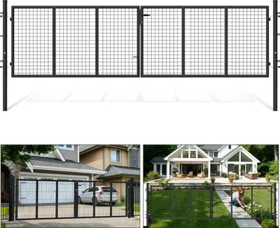 Produktbild von Ikodm Doppelflügeltor Einfahrtstor Gartentor Tore Hoftor verzinkt 350cm x 100cm Anthrazit Doppelflügel - inkl. Schloss, Schlüsseln Gartenpforte Zauntor