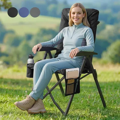 Produktbild von SONGMICS Campingstuhl, verstellbare Rückenlehne 95°-150°,  6 cm Polsterung, Tragetasche, Angeln, Garten, Camping, schwarz