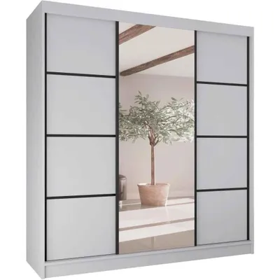 Image de BEAUTYSOFA | Armoire à portes coulissantes VILO II 200 cm - Armoire avec miroir, 3 portes coulissantes,  4 tiroirs, blanc + noir