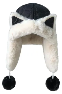 Produktbild von Damen-Wintermütze mit niedlichen Katzenohren, modische Fliegermütze mit Ohrenklappen, Outdoor-Skimütze mit Schnallenverschluss, Schwarz