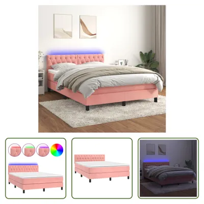 Produktbild von The Living Store Boxspringbett mit Matratze & LED Rosa 140x190 cm Samt