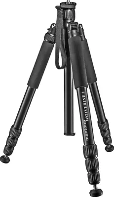 Produktbild von Mantona Wolverine L 284 Kamerastativ Aluminium, Fotostativ bis 15 kg, höhenverstellbar bis 166 cm, Stativ mit Spikes, Libelle, LED Lampe, als Dreibein und Einbein-Stativ nutzbar