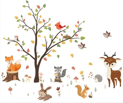 Produktbild von Waldtiere großer Baum Wandaufkleber Zweige Glasfensteraufkleber Wohnzimmer Schlafzimmer Dekoration Cartoon Aufkleber