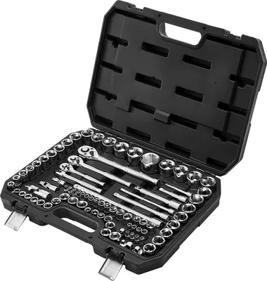 Immagine prodotto di SucceBuy set di chiavi a bussola 86-pezzi, 9,5/6,4/12,7 mm, utensili metrici e SAE, set di chiavi a cricchetto con accessori e robusta valigetta, in acciaio legato CR-V