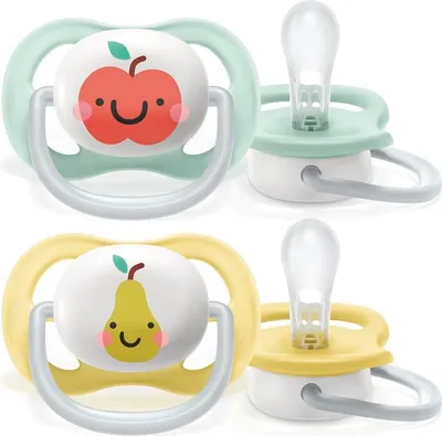 Image de AVENT Soother Ultra Air Happy, 0-6m - Pomme/Poire, menthe/jaune