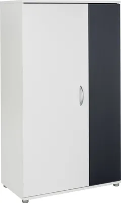 Produktbild von Mehrzweckschrank Garderobenschrank 1 Tür 4 Fächer Weiß Anthrazit Schrank Regal