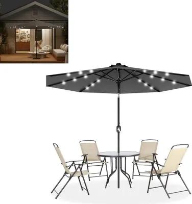 Produktbild von XINZI Sonnenschirm Terrassenschirm Ampelschirm Strandschirm mit Handkurbel Neigbar Gartenschirm, 300cm Dunkelgrau(mit LED)