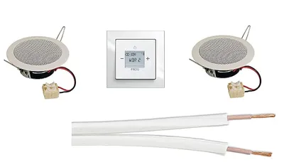 Produktbild von Busch Jäger Unterputz Digitalradio Unterputzradio 8215 U (8215U) Axcent (Rahmen) / Future (Abdeckung) Komplett-Set 2 x Deckenlautsprecher Einbaulautsprecher + 20 Meter Lautsprecherkabel 2x0,75 mm2