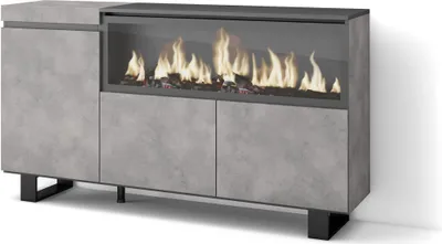 Produktbild von Sideboard, Highboard, 158x35x87cm, 3 Türen, Elektrokamin XXL, Industriedesign, Zementgrau