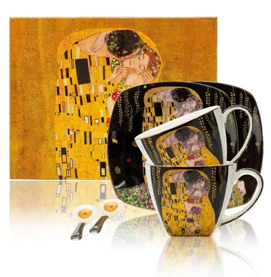 Immagine prodotto di HOME ELEMENTS Set di due tazze da 250 ml, con piattini e cucchiai, Klimt, Kiss dark