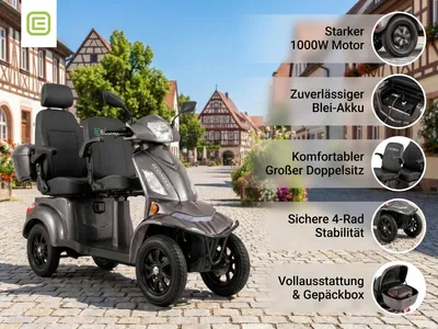 Produktbild von E-Seniorenmobil Vista Quarter-1L, Blei-Akku, 4-Rad, 1000 Watt, groß Sitz, Grau