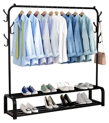 Produktbild von Industrieller Kleiderständer - Metall - 110x33x150 CM - Schwarz - Schuhregal - Garderobenständer mit Haken