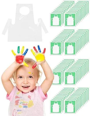 Imagen del producto de Delantal desechable - 100 unidades - Delantal para pintar para niños - Polietileno - Delantal para niños - Impermeable y resistente al aceite - Delantal para actividades creativas - Manualidades infantiles - Delantal para pintar - Delantal de cocina - Ajustable - Uni - Ideal para pintar, cocinar, comer, arte y manualidades - Transparente
