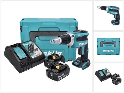 Immagine prodotto di Makita DFS 452 RFJ 18 V avvitatore a batteria senza spazzole per cartongesso + 2 batterie da 3,0 Ah + caricabatterie + Makpac