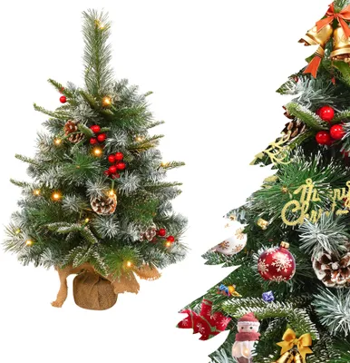 Productafbeelding van JOIEYOU 60cm Mini kunstkerstboom met dennennaalden, een kunstboom met 30 warmwitte LED-verlichting en dennenappels, geschikt voor kerstdecoraties