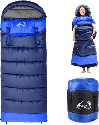 Produktbild von Outdoorový kempingový spací pytel - lehký, kompaktní, nepromokavý, teplý pro 3-4 roční období, spací pytel pro kempování, turistiku a horolezectví, modrý, levý zip