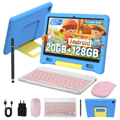 Produktbild von Kinder Tablet 10'', 20GB RAM, 128GB, Kindersicherung, Android 15, mit Tastatur