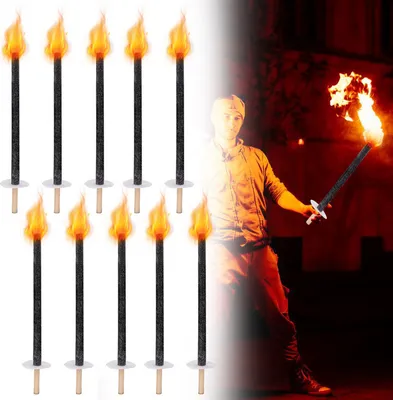 Immagine prodotto di Fiqops 10x torce, torce di cera con protezione per le mani, con manico extra lungo, per escursioni notturne ed eventi in giardino o per Pasqua/Capodanno, 42 cm