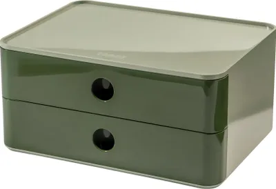 Produktbild von HAN Schubladenbox Allison SMART-BOX mit 2 Schubladen und Trennwand, Kabelführung, stapelbar, Utensilienbox für Büro, Schreibtisch Küche, möbelschonende Gummifüße, 1120-40, hochglänzed grün