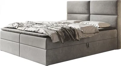 Produktbild von Boxspringbett LIZBONA mit 2 Bettkästen, Polsterbett Maße: 180x200, Farbe: Grau, Velourstoff, Doppelbett mit Bonell-Matratze
