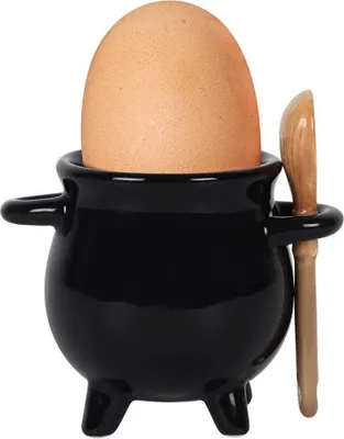 Produktbild von Schwarzer Hexenkessel Eierbecher mit Hexenbesen als Löffel