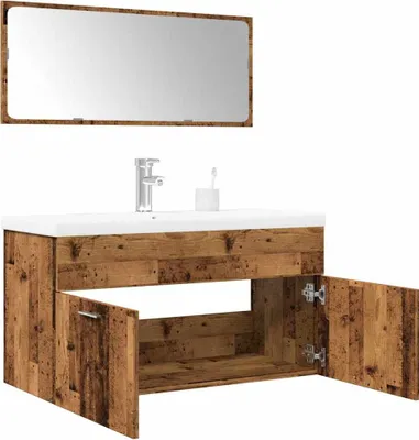 Image de Maison Exclusive - Ensemble de meubles de salle de bain 3 pièces aspect bois ancien Matériau dérivé du bois