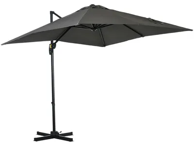 Image de Parasol dšŠportšŠ carršŠ inclinable manivelle avec pied en acier dim. 2,5L x 2,5l m alu. polyester gris