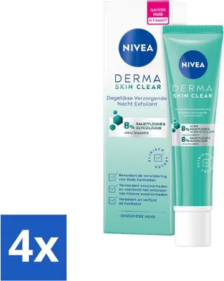Produktbild von NIVEA – Nachtpeeling – DERMA Skin Pure Tagespflege – Mit Salicylsäure (AHA), Glykolsäure & Niacinamid – Gegen Akne & Mitesser – 40 ml - Vorteilspack - 4 Stücke