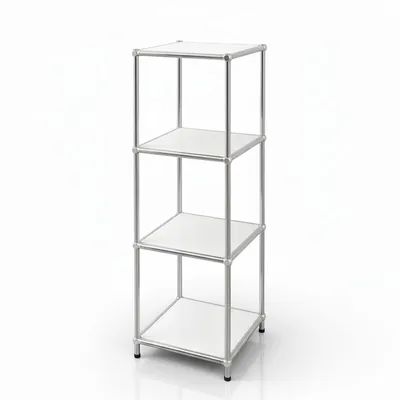 Produktbild von Floordirekt Concept Epure MK-005 Metallregal, B30×T30×H89 cm, Weiß, modulares Design Regal mit offenen Ablagen, verchromtes Metallgestell
