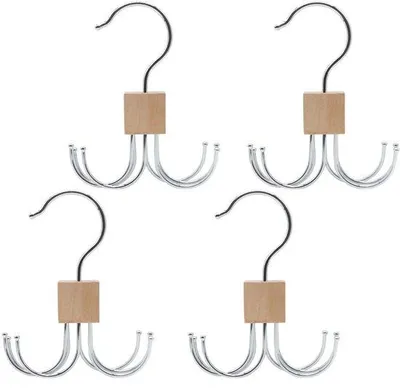 Productafbeelding van Ibenzoa® 360° draaibare accessoirehouder – ruimtebesparend, hout en metaal, 6 draaibare U-haken, set van 4, natuurlijk hout, 13×9,5×2,7 cm