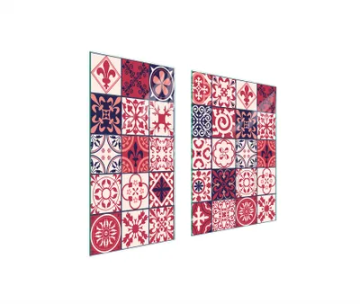 Produktbild von Herdabdeckplatten 2 teilig 75x52 Glaskeramikkochfeld Abdeckung Glas Schneidebrett Mosaik Rot