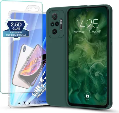 Produktbild von Hülle für Xiaomi Redmi Note 10 Pro mit 9H Displayglas Displayschutz Plus Case Cover Bumper Silikon Softgrip Schutzhülle Farbe: Grün
