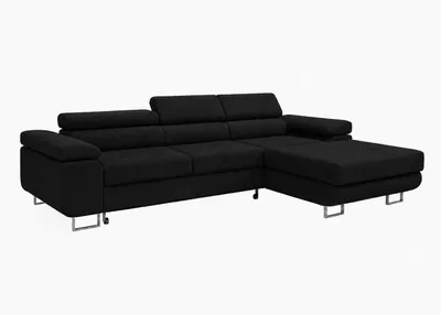 Zdjęcie produktu dla Sofa narożne PASSANO, kolor czarny, wymiary: 275 x 90 x 202 cm, wersja prawostronna, z funkcją spania i pojemnikiem na pościel, Obraz wygenerowany przez AI