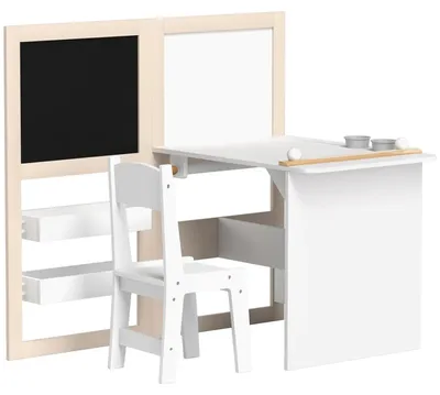 Image de Table multifonctionnelle pour enfants - Bureau pour enfants - Tableau - Rouleau de papier - Bois - 120 cm - Pour les enfants de 3 à 8 ans - Blanc