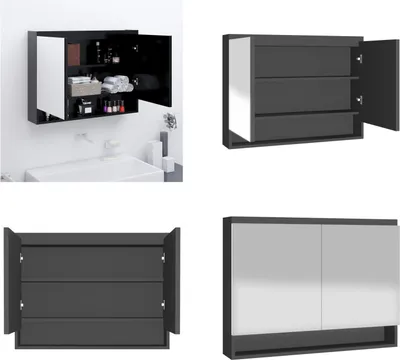 Produktbild von vidaXL Spiegelschrank fürs Bad 80x15x60 cm MDF Anthrazit - Spiegelschrank - Spiegelschränke - Badschrank - Badschränke