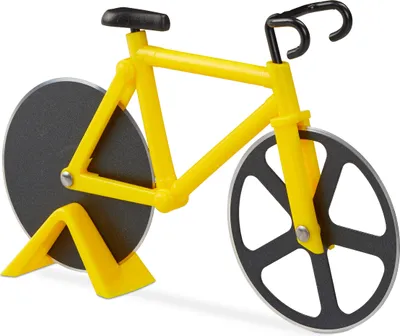 Produktbild von 5 x Fahrrad Pizzaschneider, lustiger Pizzaroller mit Schneiderädern aus Edelstahl, Cutter für Pizza & Teig, gelb